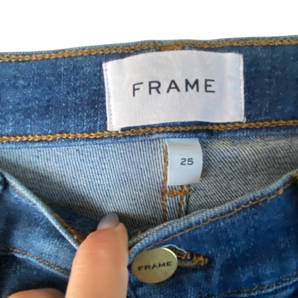 FRAME Denim Saxon Wash High Rise  Le Skinny Distressed Raw Edge Jeans SZ 25 - Picture 9 of 13